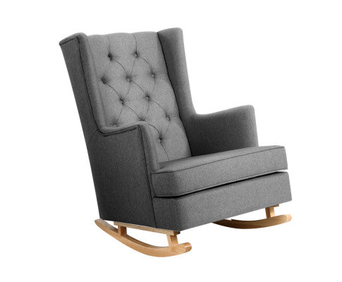 Rocking Armchair Feeding Chair Linen Fabric Lounge Retro Grey
