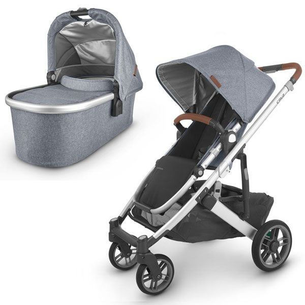 UPPAbaby CRUZ V2 Stroller Blue Melange (Gregory) + Bassinet V2 + BONUS Carry-All Parent Organiser valued at $79.99