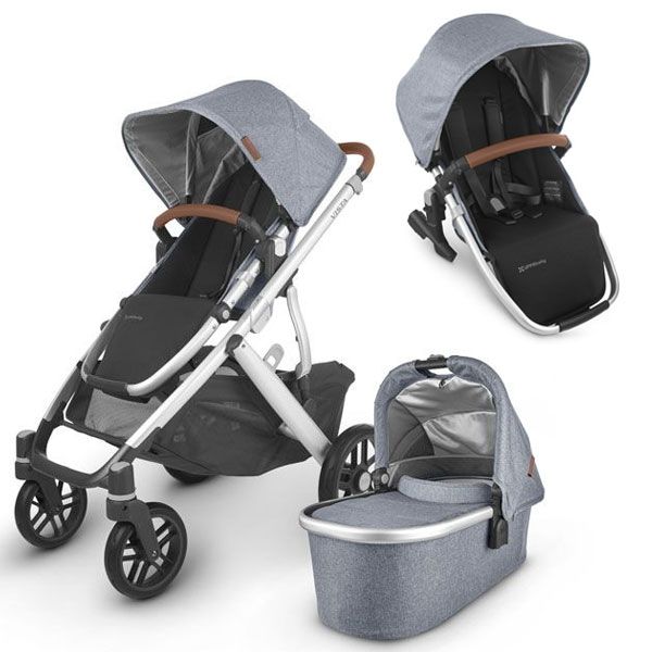 UPPAbaby VISTA V2 with Bassinet Blue Melange (Gregory) + Rumble Seat V2 + BONUS Upper Adaptor